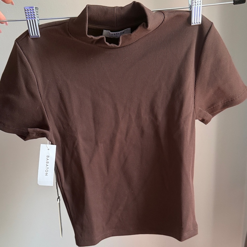 Aritzia Chocolate Ribbed Short Sleeve Top